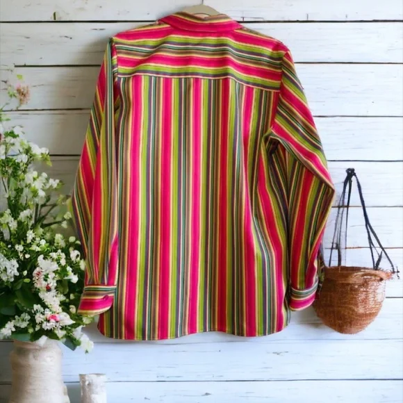 Foxcroft Striped Long Sleeve Button Down Shirt Size 14 - Picture 6 of 10